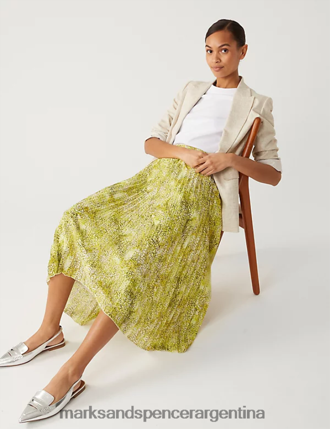 Marks & Spencer mujer falda midi plisada estampada ropa mezcla amarilla 46VL1670