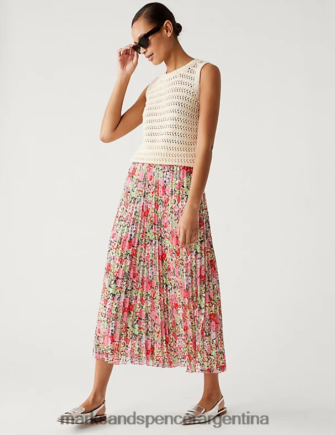 Marks & Spencer mujer falda midi plisada estampada ropa mezcla rosa 46VL1668