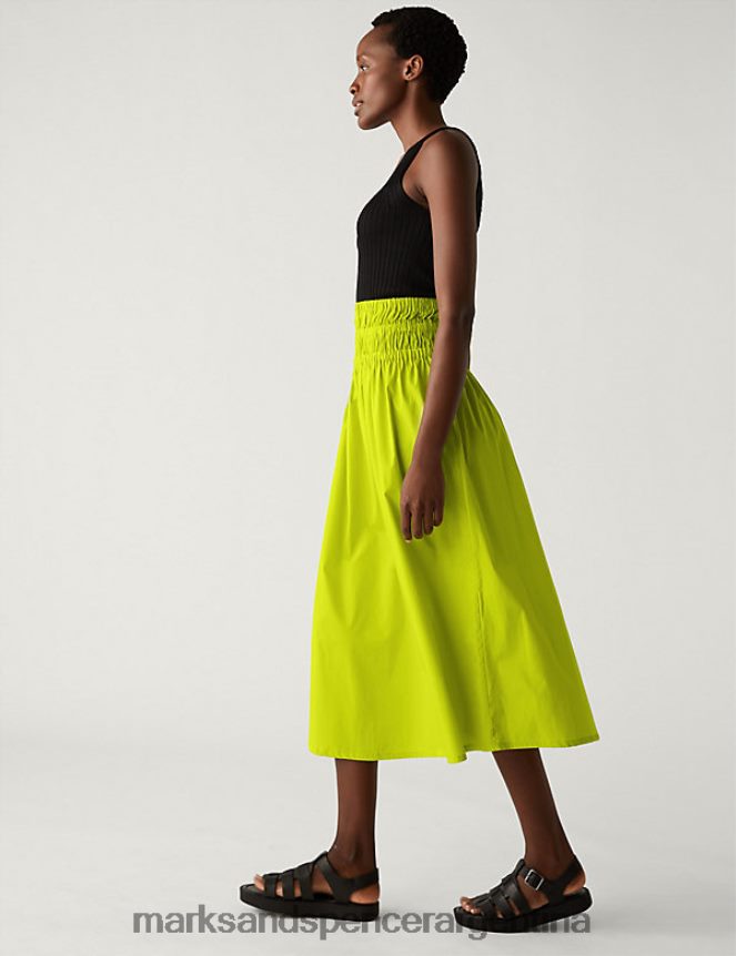 Marks & Spencer mujer falda skater midaxi fruncida de puro algodón ropa cal 46VL702