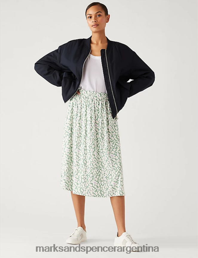 Marks & Spencer mujer falda skater midi de punto estampada ropa mezcla de color caqui 46VL2284