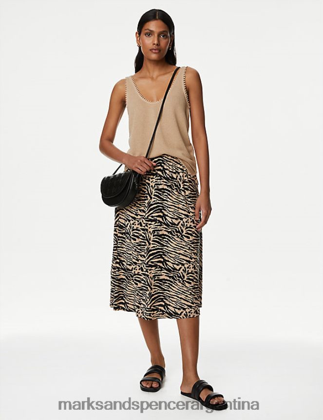 Marks & Spencer mujer falda skater midi de punto estampada ropa mezcla natural 46VL2658