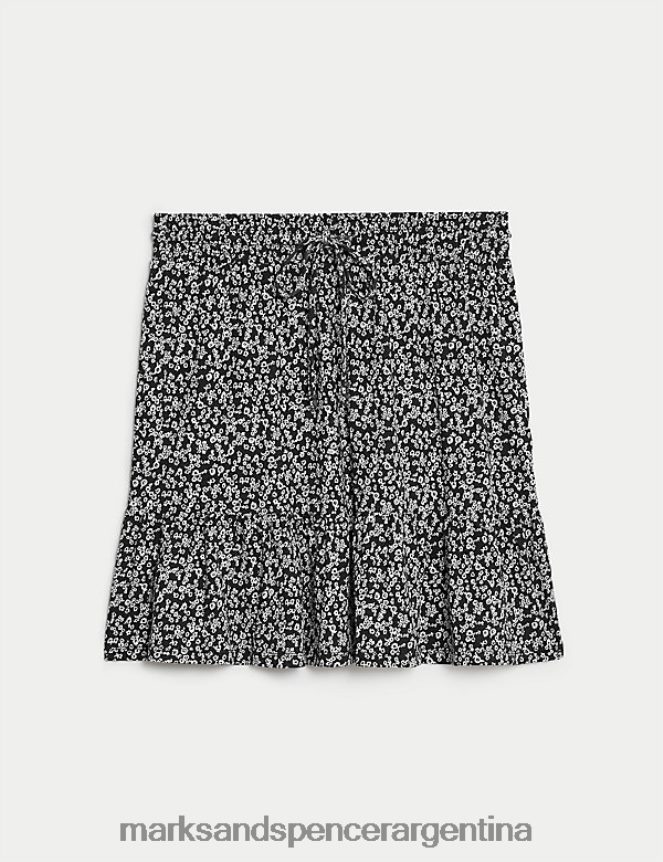 Marks & Spencer mujer minifalda de punto estampada a capas ropa mezcla negra 46VL1782