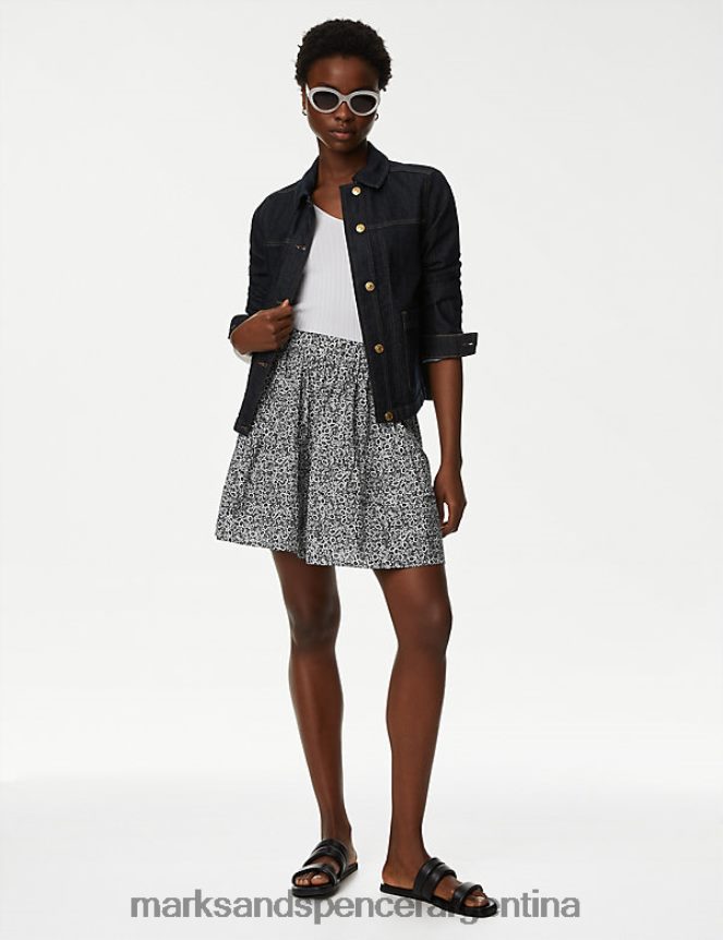 Marks & Spencer mujer minifalda floral a capas de puro algodón ropa mezcla azul marino 46VL2686