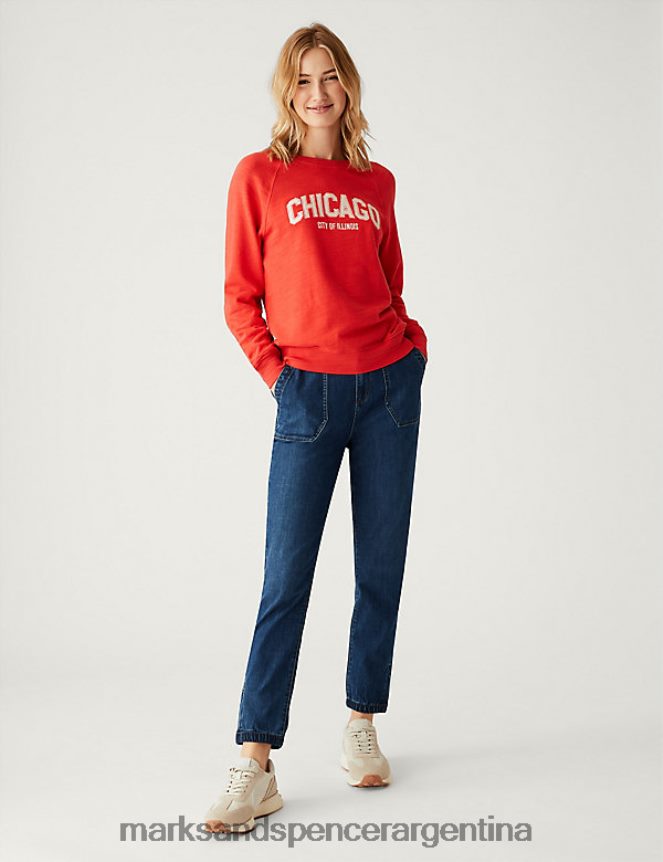 Marks & Spencer mujer joggers de corte slim con rico algodón ropa índigo oscuro 46VL754
