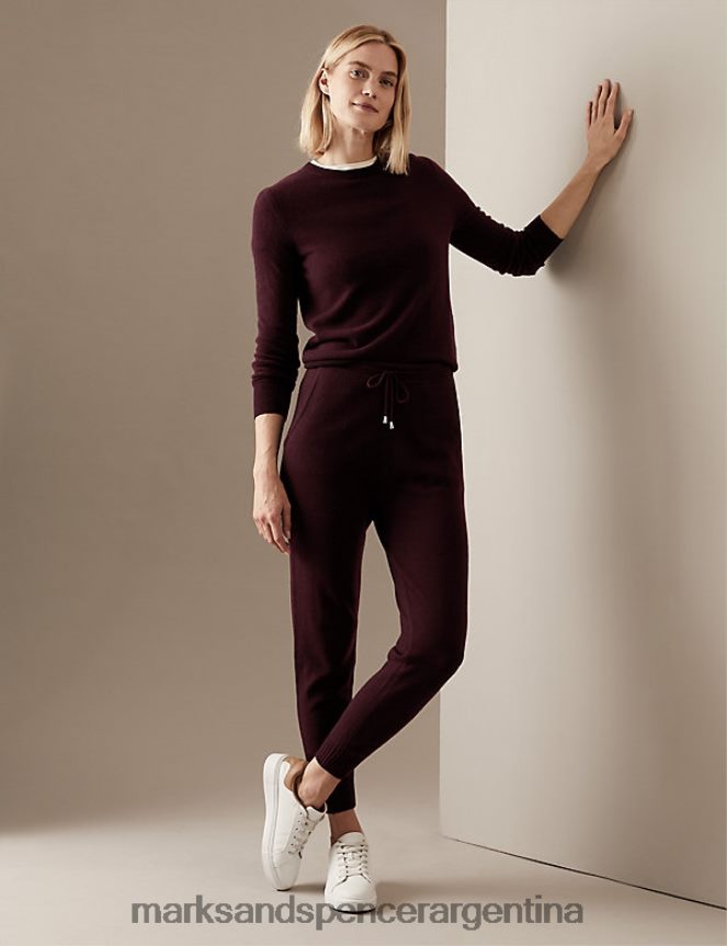 Marks & Spencer mujer joggers tobilleros tapered de pura cachemira ropa burdeos oscuro 46VL3240
