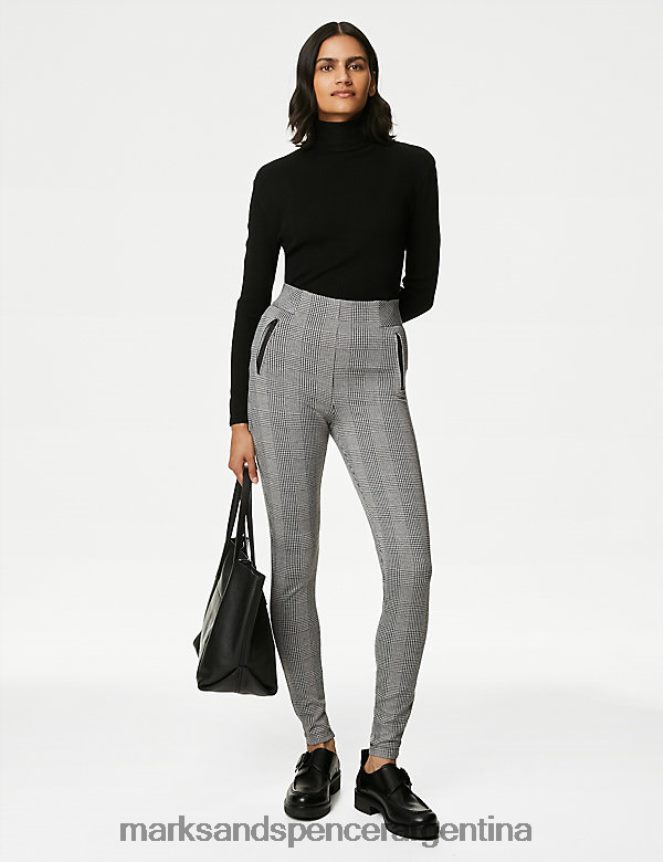 Marks & Spencer mujer leggins de talle alto a cuadros ropa mezcla marrón 46VL3042
