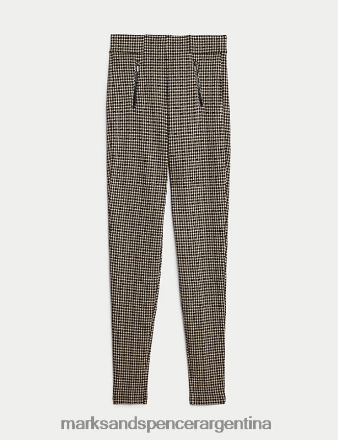 Marks & Spencer mujer leggins de talle alto a cuadros ropa mezcla natural 46VL2694