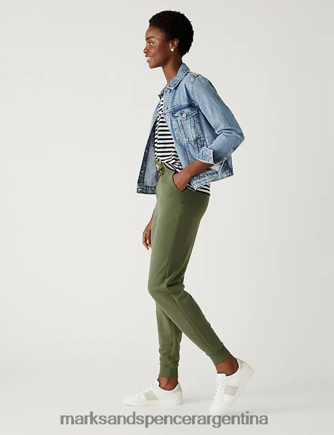 Marks & Spencer mujer los joggers con puños ricos en algodón ropa aceituna 46VL1768