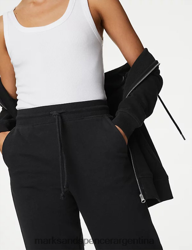 Marks & Spencer mujer los joggers con puños ricos en algodón ropa negro 46VL1770