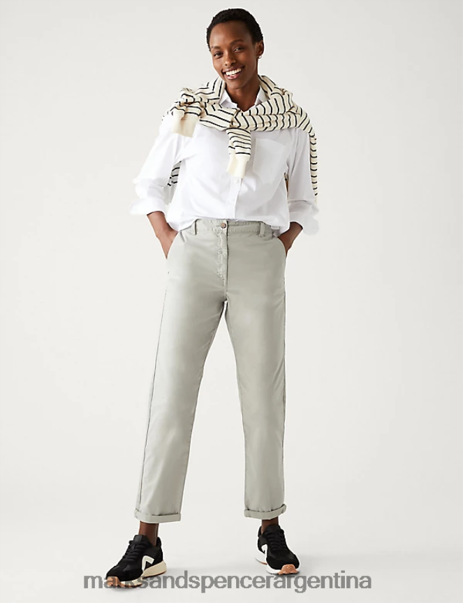 Marks & Spencer mujer Chinos de corte slim teñidos con té y rico en algodón ropa gris claro 46VL2586