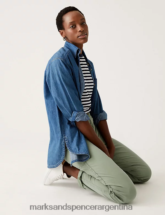 Marks & Spencer mujer Chinos de corte slim teñidos con té y rico en algodón ropa ónix 46VL2582