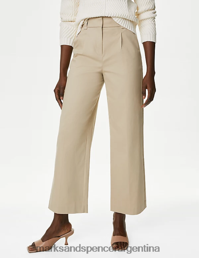 Marks & Spencer mujer Chinos de pernera ancha con pliegues en la parte delantera y rico en algodón ropa beige claro 46VL574