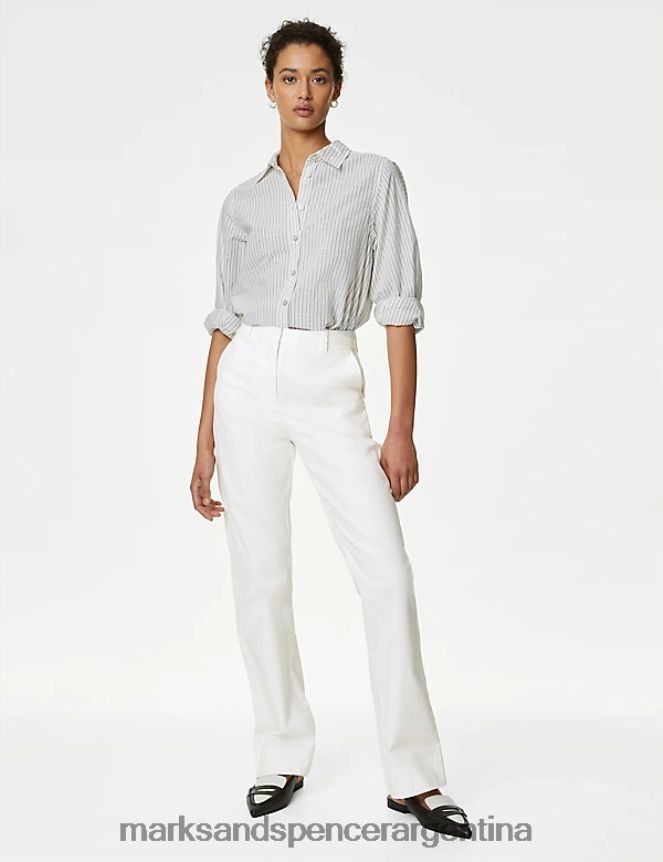 Marks & Spencer mujer chinos de pernera recta con rico algodón ropa blanco suave 46VL1168