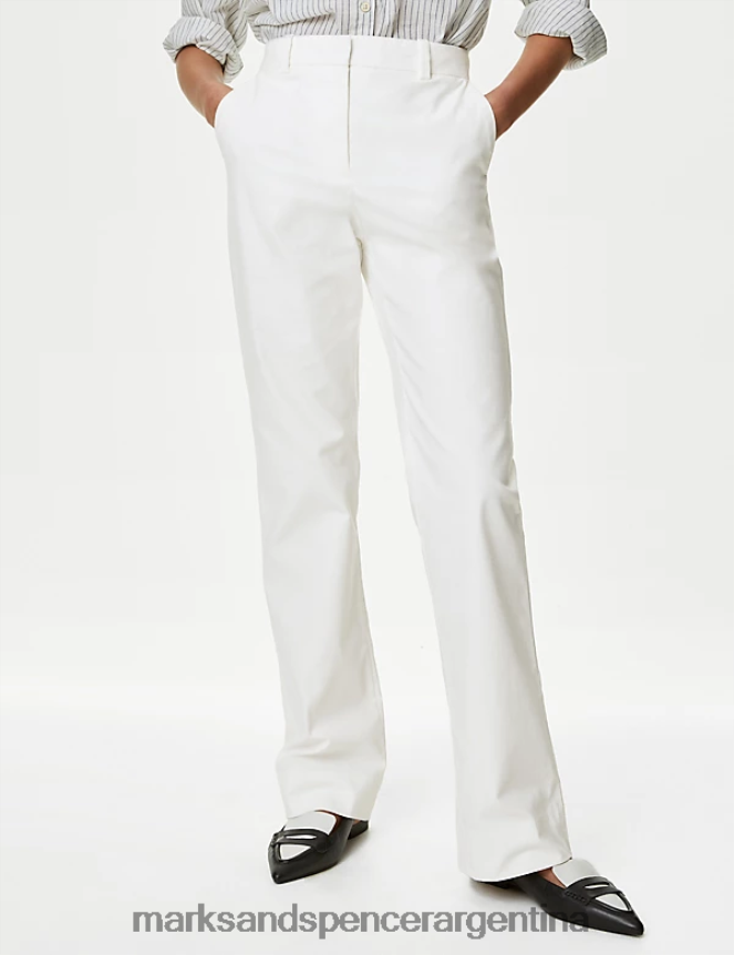 Marks & Spencer mujer chinos de pernera recta con rico algodón ropa blanco suave 46VL1168