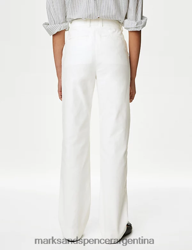 Marks & Spencer mujer chinos de pernera recta con rico algodón ropa blanco suave 46VL1168