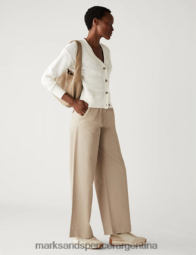 Marks & Spencer mujer chinos holgados de pernera ancha de puro algodón ropa arena 46VL2194