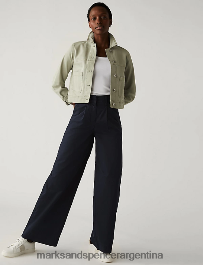 Marks & Spencer mujer chinos holgados de pernera ancha de puro algodón ropa azul marino de medianoche 46VL1876