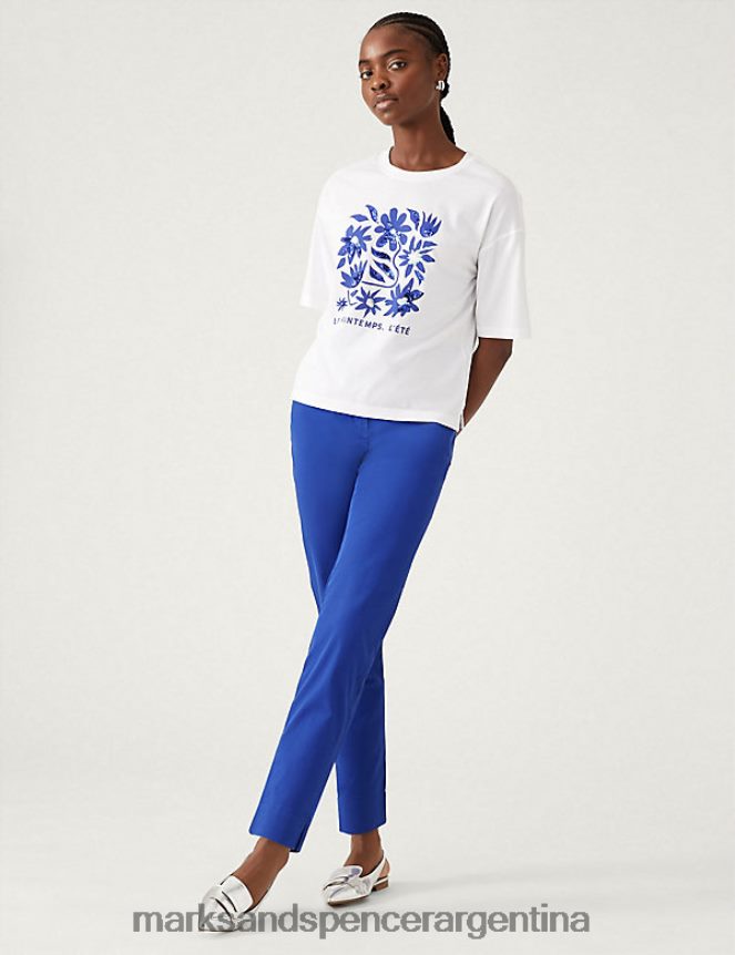 Marks & Spencer mujer chinos tapered ricos en algodón ropa azul eléctrico 46VL860