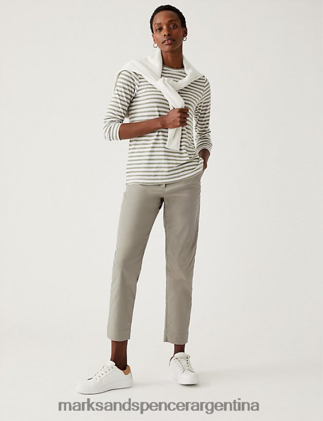 Marks & Spencer mujer chinos tapered ricos en algodón ropa caqui suave 46VL858