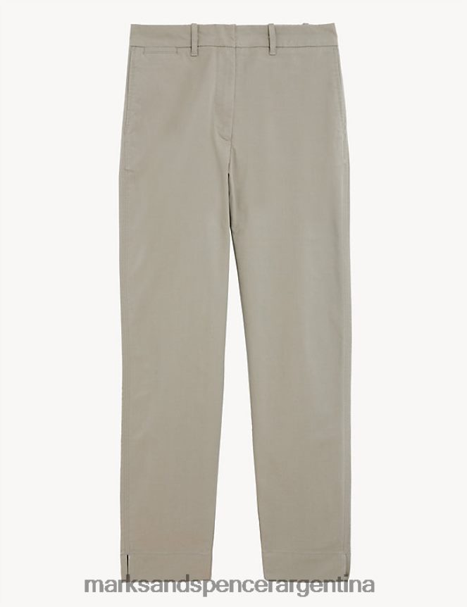 Marks & Spencer mujer chinos tapered ricos en algodón ropa caqui suave 46VL858