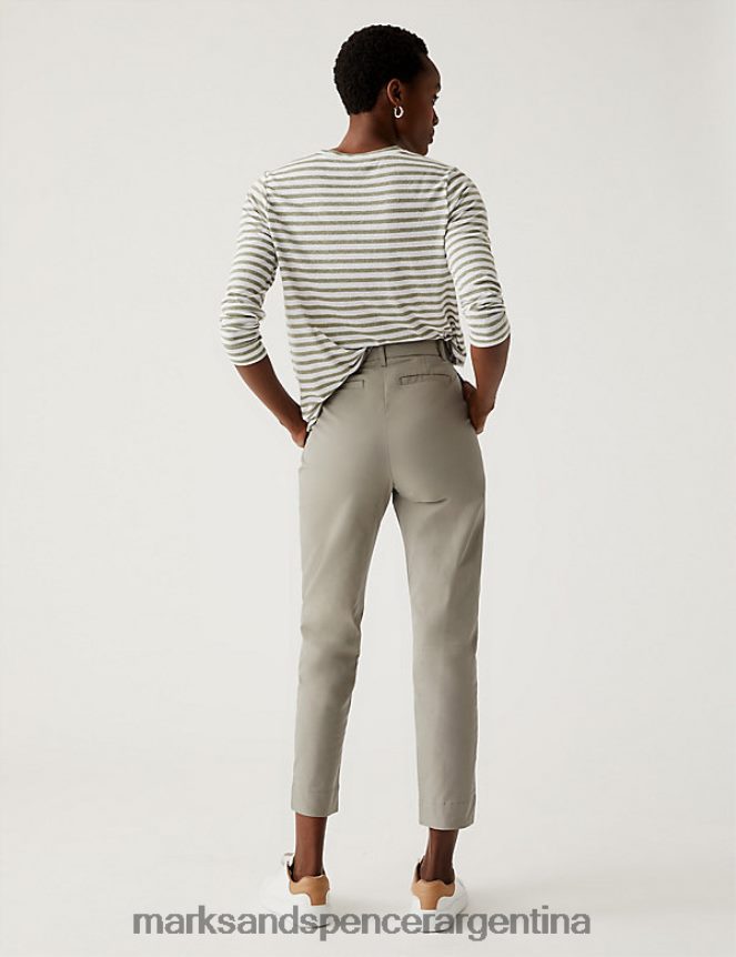 Marks & Spencer mujer chinos tapered ricos en algodón ropa caqui suave 46VL858