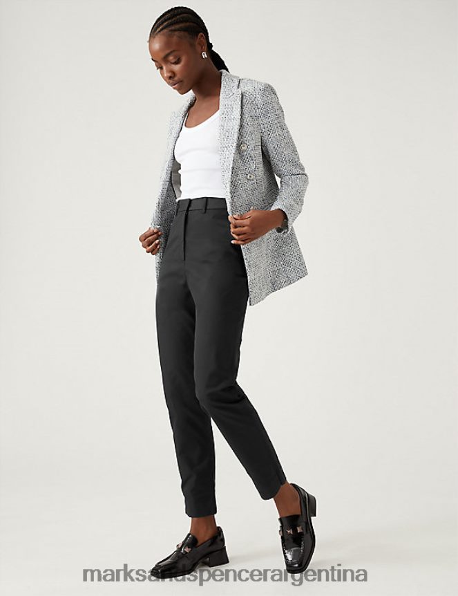Marks & Spencer mujer chinos tapered ricos en algodón ropa negro 46VL856