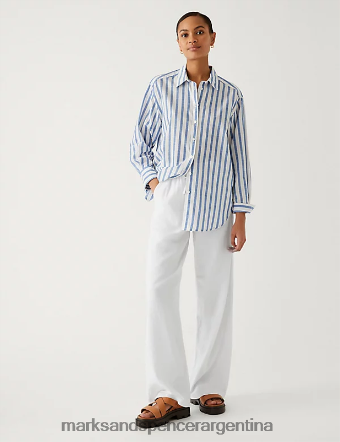 Marks & Spencer mujer pantalones anchos con detalles de lino ropa blanco suave 46VL448
