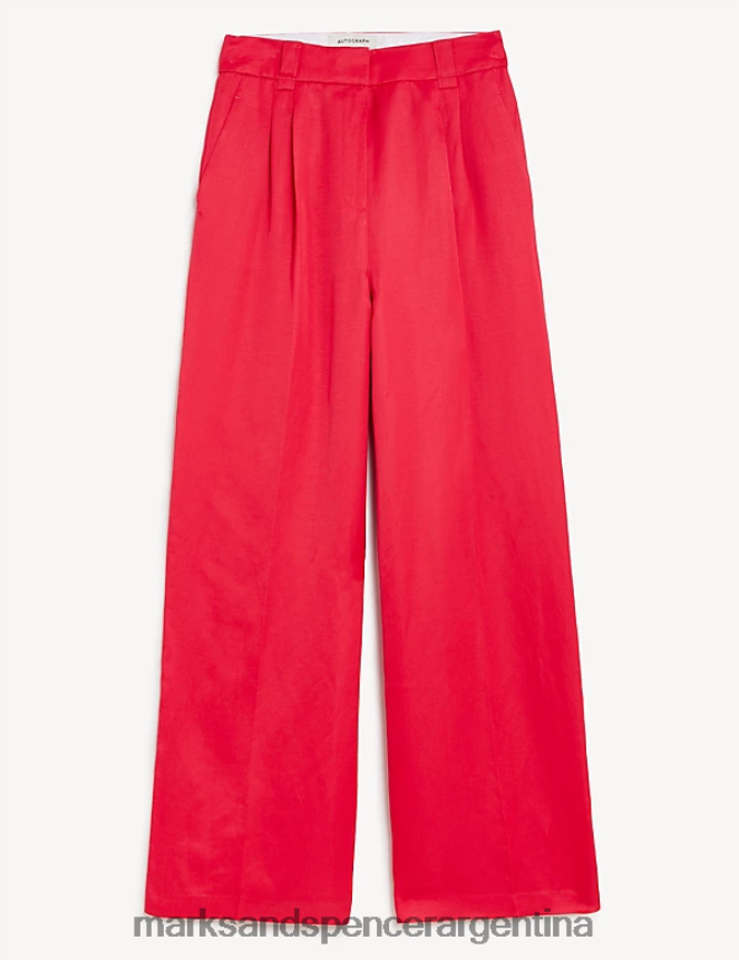 Marks & Spencer mujer pantalones anchos con pinzas en mezcla de lino ropa lápiz labial 46VL1204