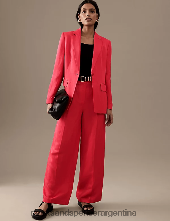 Marks & Spencer mujer pantalones anchos con pinzas en mezcla de lino ropa lápiz labial 46VL1204