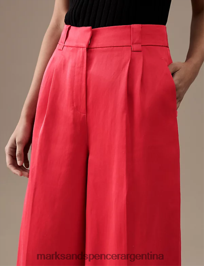 Marks & Spencer mujer pantalones anchos con pinzas en mezcla de lino ropa lápiz labial 46VL1204