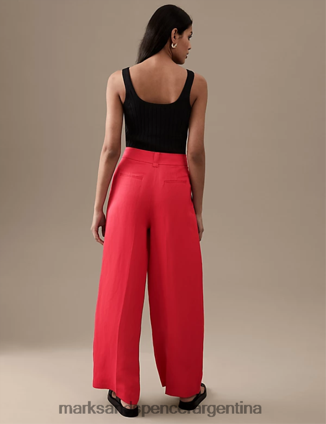 Marks & Spencer mujer pantalones anchos con pinzas en mezcla de lino ropa lápiz labial 46VL1204