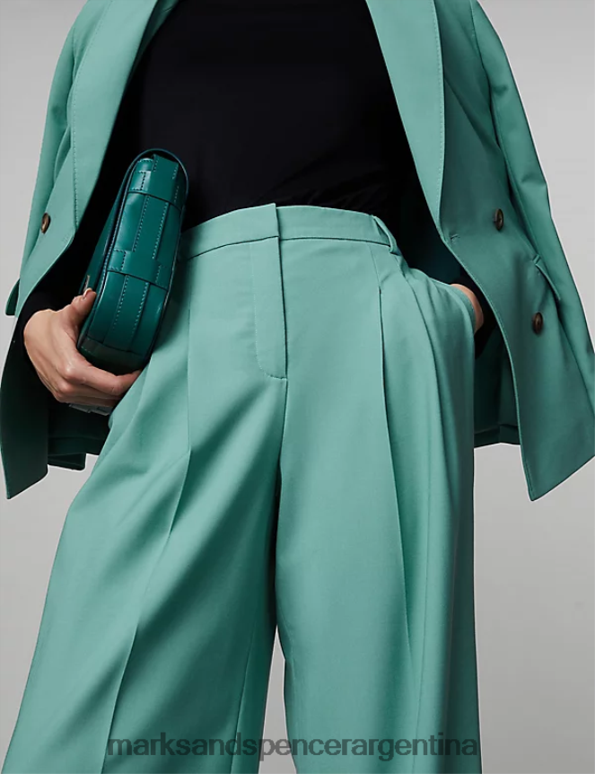 Marks & Spencer mujer pantalones anchos con pliegues en la parte delantera ropa verde azulado 46VL538