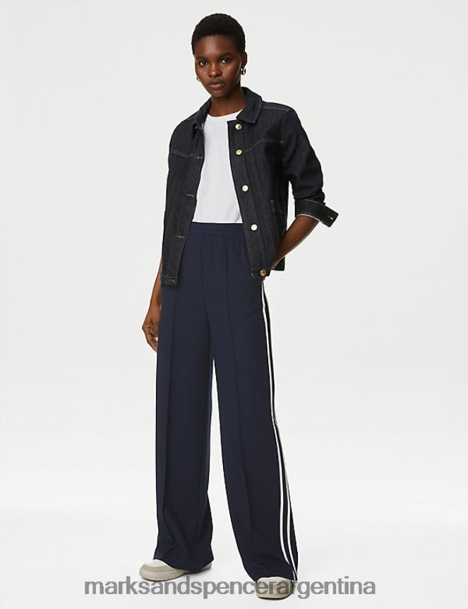 Marks & Spencer mujer pantalones anchos con raya lateral ropa azul marino oscuro 46VL626