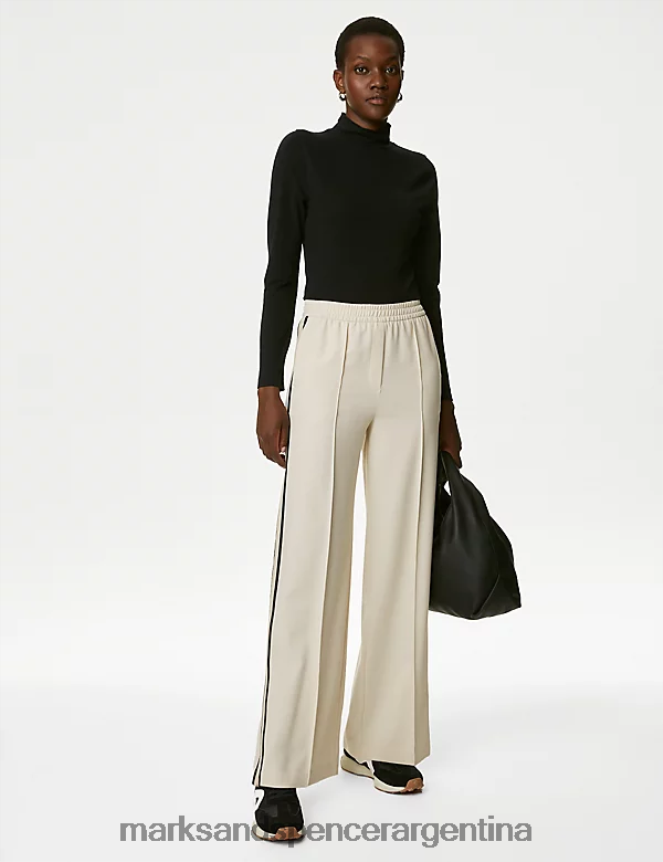 Marks & Spencer mujer pantalones anchos con raya lateral ropa mezcla de crema 46VL280