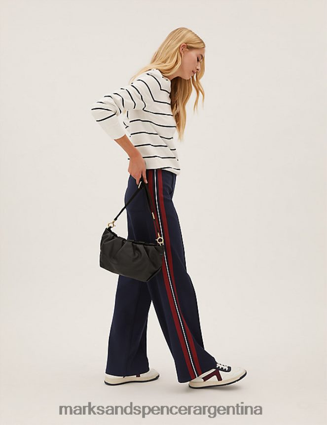 Marks & Spencer mujer pantalones anchos con raya lateral ropa mezcla negra 46VL2816