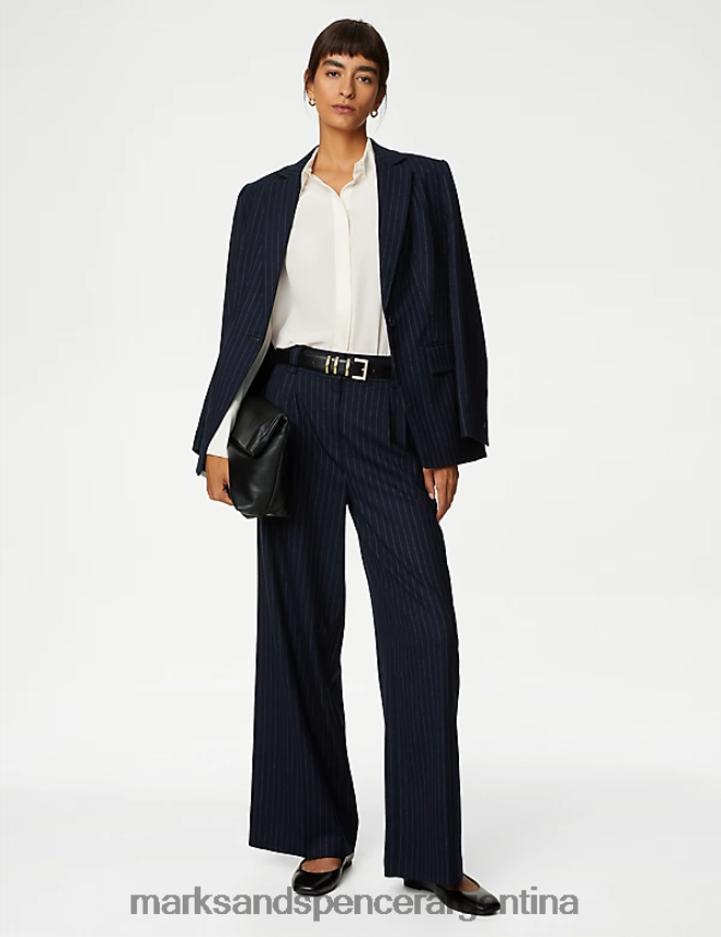 Marks & Spencer mujer pantalones anchos con rayas diplomáticas en mezcla de lana ropa mezcla azul marino oscuro 46VL692