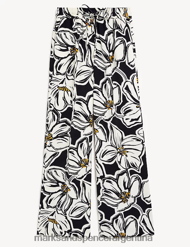 Marks & Spencer mujer pantalones anchos de crepé con cordón y estampado ropa negro 46VL3058