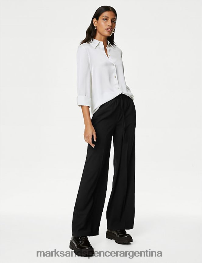 Marks & Spencer mujer pantalones anchos de crepé con cordones ropa negro 46VL650
