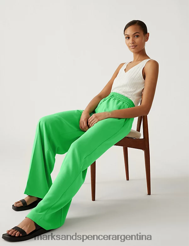 Marks & Spencer mujer pantalones anchos de crepé con cordones ropa verde ácido 46VL1044