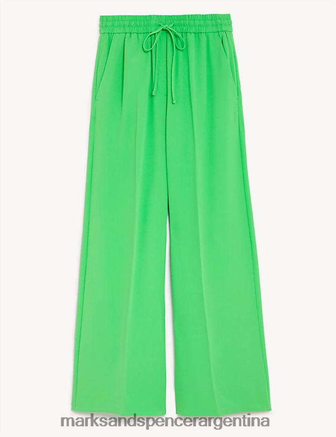 Marks & Spencer mujer pantalones anchos de crepé con cordones ropa verde ácido 46VL1044