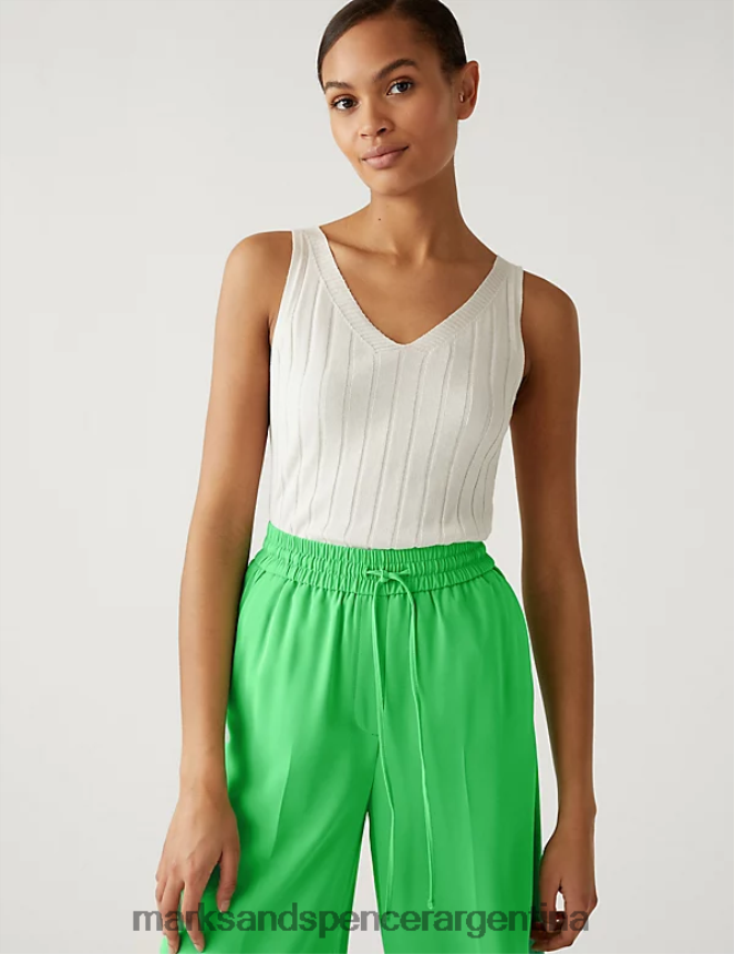 Marks & Spencer mujer pantalones anchos de crepé con cordones ropa verde ácido 46VL1044