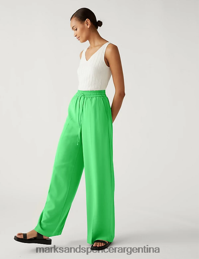 Marks & Spencer mujer pantalones anchos de crepé con cordones ropa verde ácido 46VL1044