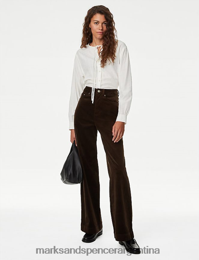 Marks & Spencer mujer pantalones anchos de pana rica en algodón ropa chocolate amargo 46VL2912