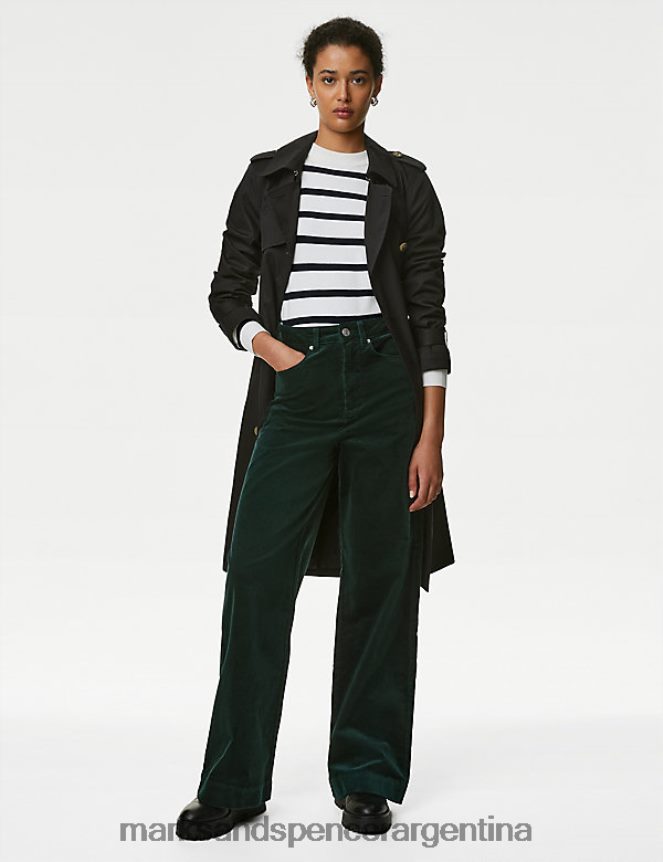 Marks & Spencer mujer pantalones anchos de pana rica en algodón ropa verde oscuro 46VL2914