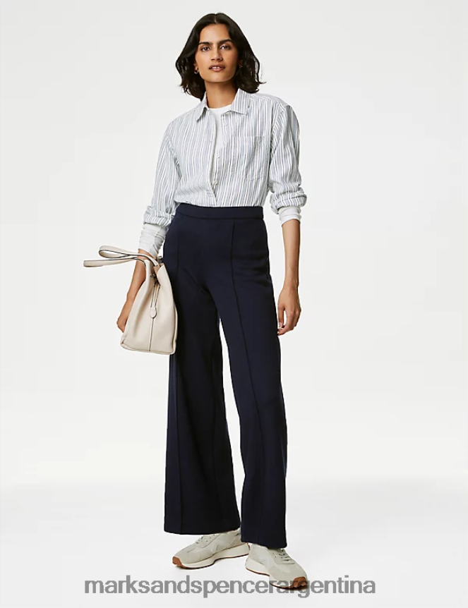 Marks & Spencer mujer pantalones anchos de punto con cintura elástica ropa azul marino oscuro 46VL728