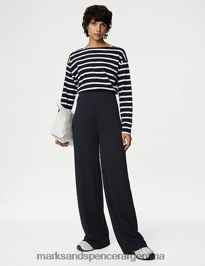 Marks & Spencer mujer pantalones anchos de punto con elástico ropa azul marino oscuro 46VL630