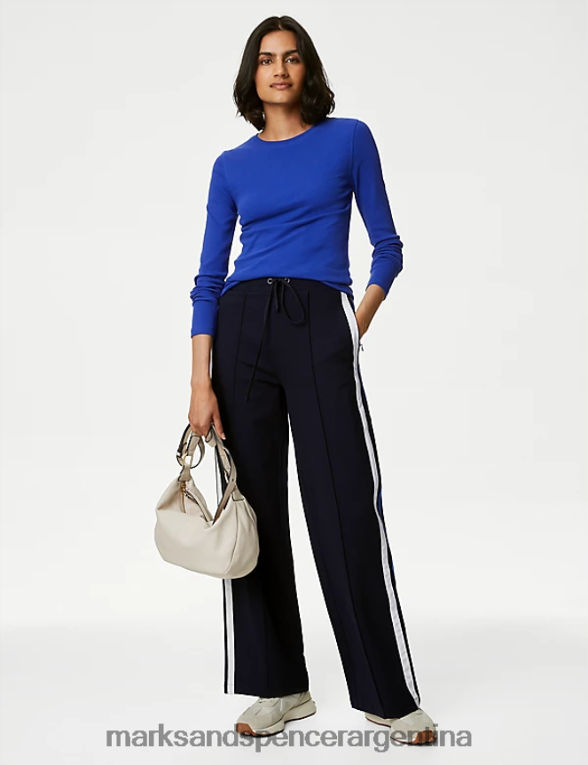 Marks & Spencer mujer pantalones anchos de punto con raya lateral ropa azul marino de medianoche 46VL1072
