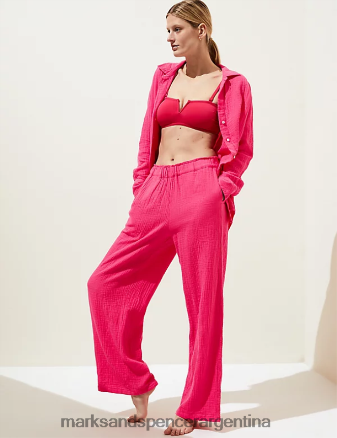 Marks & Spencer mujer pantalones anchos de puro algodón ropa fucsia 46VL2294