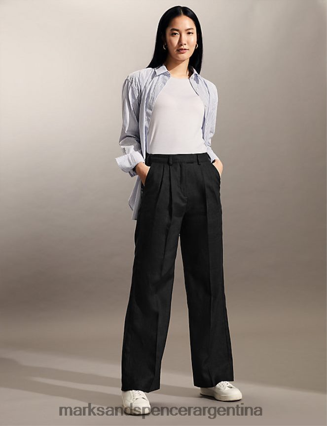 Marks & Spencer mujer pantalones anchos de puro lino ropa negro 46VL1106
