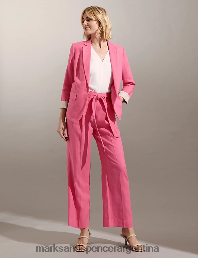 Marks & Spencer mujer pantalones anchos de puro lino ropa rosa 46VL1104